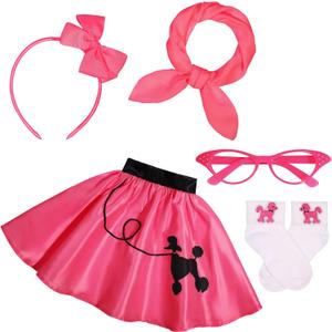 SIZGAROOT 50s Outfit for Girls 50s Sock Hop Poodle Skirt Costume for Girls with Accessories Halloween Party Dress Up (6-8 Years, Hot Pink)