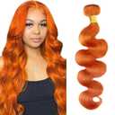 12A Ginger Orange Bundles Human Hair Unprocessed Brazilian Virgin Human Hair Single Bundle 20 Inch 350 Color Body Wave Bundle Double Weft Weave Hair Extension for Women 100g Total