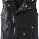 Kids Faux Leather Vest | Sleeveless Motorcycle Jacket with Zipper Pockets Coat for Boys Girls Ages 3-12 (5-6 Years, Black)