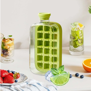 Ice Tray Bottles Lid, 2 in 1 Zero Touch Press Cube Mold Portable Maker Summer Silicone Water Bottle Easy Release For Coffee Juice-Beverage L Green