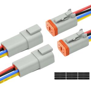 2 Set 4 Pin DT Deustch Waterproof Automotive Electrical Butt Connector with 16AWG -40-105 600V Wires and Heat Shrink Tubes Connectors Kit for Car Truck Boat (I 4Pin Wiring 2Pair)