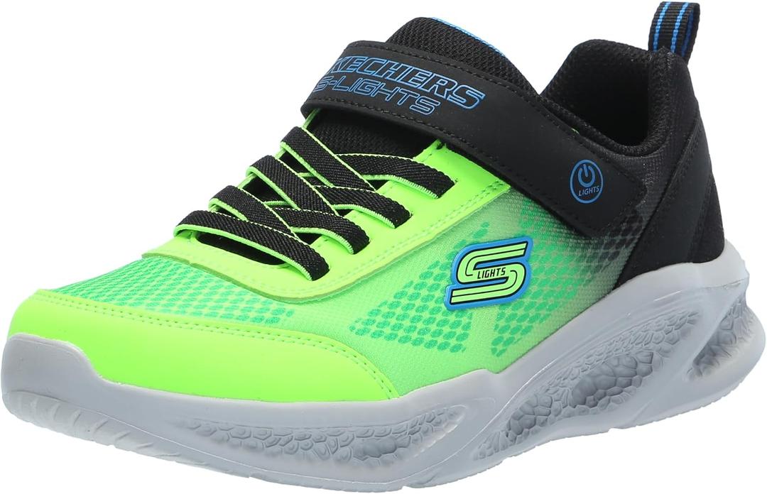 Skechers Kids Skechers Meteor-Lights-KRENDO Sneaker, Black/Blue/Lime, 11 Little Kid