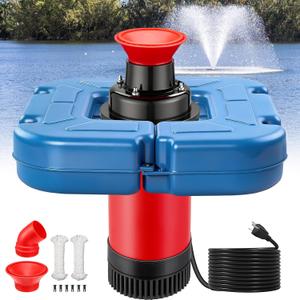 SURAIELEC Pond Fountain Aerator with Larger Floater, 1HP 15000 GPH Fully Automatic Floating Aerating Pump for Outdoor Ponds, Lakes, 2 Nozzles, 100 FT Power Cord, 2x100 FT Guide Ropes