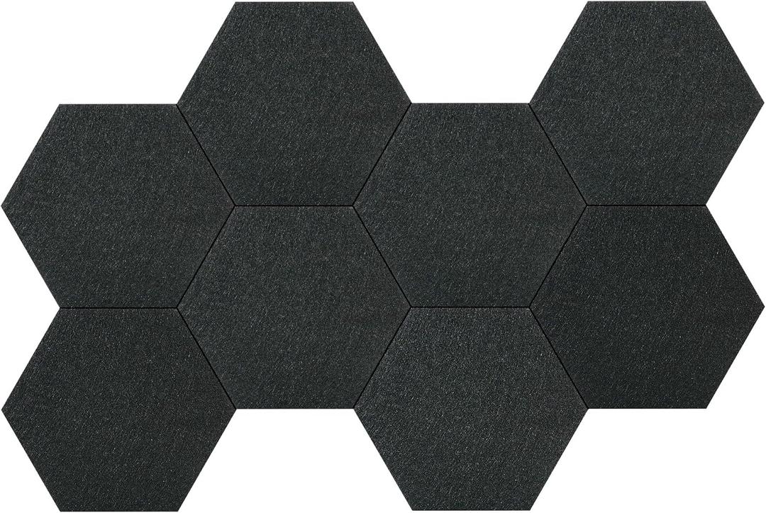 Vienrose Hexagon Felt Bulletin Board Self Adhesive Pin Board Wall Decoration Tiles with 35 Push Pins for Office Home and School, Black 8 Pack