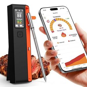 Wireless Bluetooth Smart Meat Thermometer with WiFi - High Accuracy ±0.5°F, Smart Base, 1 Probe with 6 Sensors, NIST Certified Accuracy, Long-Range for BBQ, Grill, Oven, Smoker, Rotisserie
