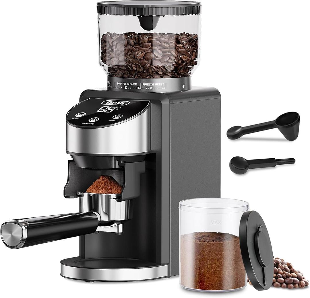 Gevi Burr Grinder, 35 Settings Espresso Drip French Press,Anti-Static Black | 35 Adjustable Grind Levels for Espresso, Drip & French Press, Anti-Static Burr, Low-Speed Grind Preserves Aroma