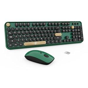 FD Wireless Keyboard and Mouse | Cute Colorful Keyboard and Mouse with 2.4GHz Cordless Retro Typewriter Keyboard | Auto-Sleep | USB Receiver for Windows PC/ Laptop - Green Colorful