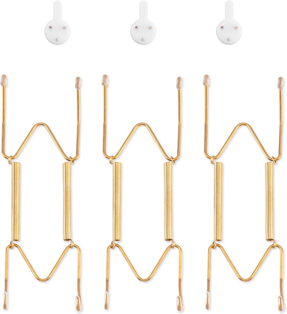 Bilillo 3 Pack Plate Hangers for The Wall, Suitable for 6-8 inch Art Plate, Stainless Steel Invisible Heavy Duty Wire Plate Holder with Wall Hooks, Plate Hangers for Displaying Plates, Platter, Dish