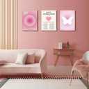 KISSFOX 3 Piece Canvas Wall Art Pink Heart Bow Wall Decor Aura Framed Art Self Love Angel Number Pictures Trendy Aesthetic Preppy Paintings For Apartment Dorm Women Girls Bedroom