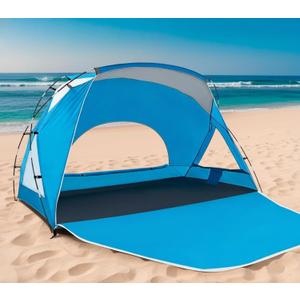 Beach Tent, Portable Sun Shelter for 3 Person with UPF 50+ UV Protection, Easy Setup Waterproof Beach Shade Canopy Cabana for Family Outdoor and Picnics, Fishing with Carrying Bag, Standard 3-Person, Blue