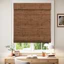 LazBlinds Cordless Blackout Bamboo Roman Shades, Room Darkening Blinds for Interior Windows, Thermal Insulated Roll Up Bamboo Blinds for Home & Patio, 24" W x 64" H, Penang Teak