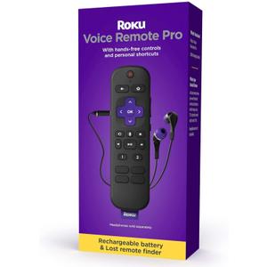 Roku Voice Remote Pro (2nd Ed.) | Rechargeable TV Remote Control with Hands-free Voice Controls, Backlit Buttons, & Lost Remote Finder - Replacement Remote Compatible with All Roku TV, Players & Audio
