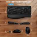 Wireless Keyboard and Mouse Combo, Full-Sized Ergonomic Wave Keys Keyboard with Memory Foam Wrist Rest & Phone Holder, 2.4G Quiet Keyboard Mouse Work Setup for PC Laptop, Office or Home (Black)