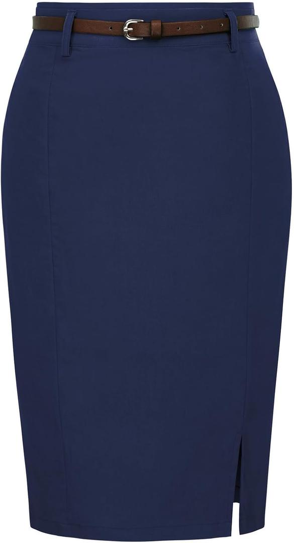 Kate Kasin Women's Bodycon Pencil Skirt with Belt Solid Color Hip-Wrapped