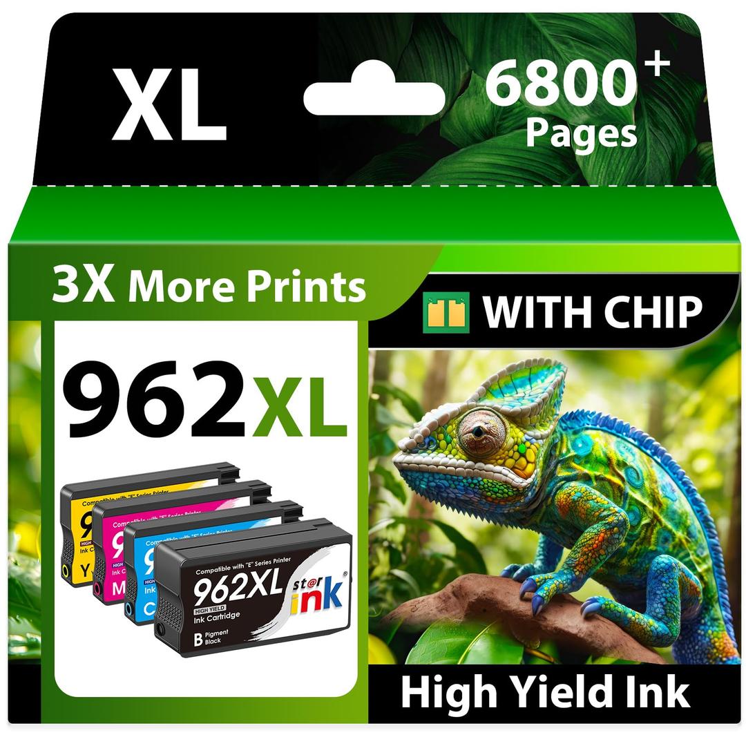 Starink Compatible 962XL Ink Cartridges Combo Pack, Replacement for HP 962XL Ink, Replacement for HP 962 Ink, Compatible with HP OfficeJet Pro 9010 9015 9018 9020 9025 Printers, 4 Pack, Latest Chip