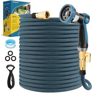 DOKOCCY Non-Expanding Garden Hose 150 ft, Flexible Water Hose with 10 Function Spray Nozzle, Lightweight Hose Pipe, Leak-Proof, Durable, Kink-Resistant, 3/4 Inch Connector, Portable Storage Strap