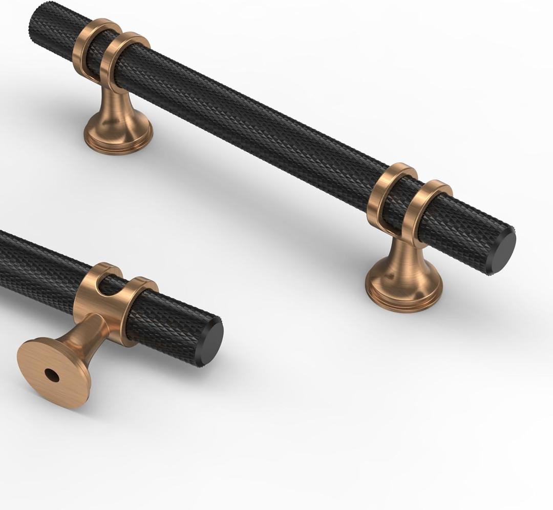 Asidrama 10 Pack 3.75 Inch(96mm) Knurled Matte Black and Champagne Bronze Kitchen Cabinet Handles, Cabinet Pulls Kitchen Cabinet Hardware Cupboard Handles Drawer Pulls