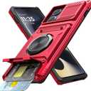 Vofolen for Motorola Moto Edge 5G 2024 Case with Card Holder [Store 2 Cards] + 360 Rotated Ring Holder Kickstand Heavy Duty Shockproof Wallet Phone Case Cover for Motorola Edge 2024, Red