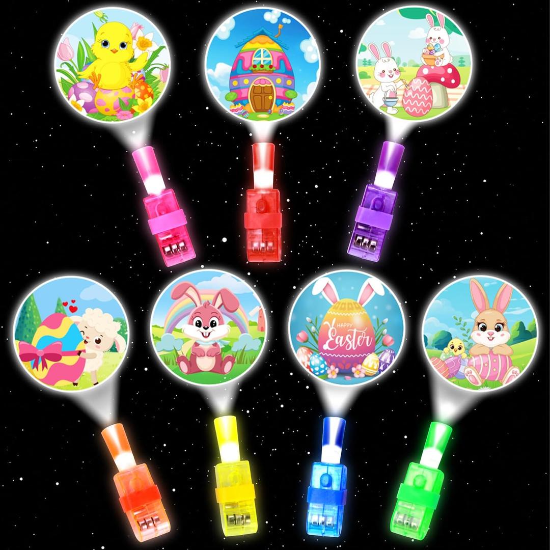 28 Pack Easter Eggs with Finger Lights, Finger Light Toys with 28 Fillable Plastic Eggs, Easter Egg Fillers, Easter Basket Stuffers for Kids, Egg Hunt Prizes, Party Favors, Classroom Rewards (White)