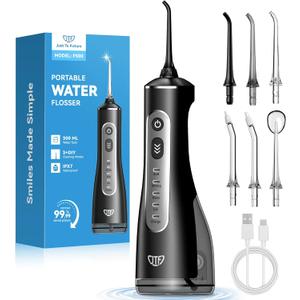 JTF Portable Water Flosser for Teeth: 3 Modes & 10 DIY Pressure Levels Cordless Oral Irrigator for Braces & Sensitive Gums - with 300ML Tank & 6 Tips, Rechargeable Electric Dental Pick for Home Travel
