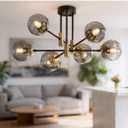 6-Light Sputnik Chandelier Modern Matte Black and Gold Ceiling Light, Glass Globe Hanging Light Fixture for Dining Room, Kitchen Island, Bedroom, Living Room