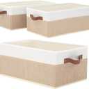 Closet Organizer Bins 3 Pack, Large Storage Bins for Shelves, Foldable Closet Storage Boxes Baskets with Leather Handles for Organizing Clothes, Sheets, Jeans, Toys, BooksBegie