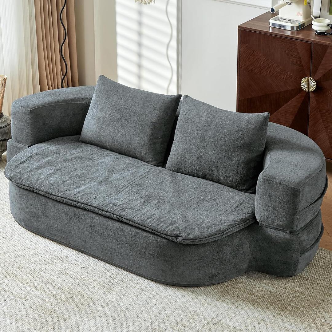 UKMTUET 79" Convertible Sleeper Couch Bed, 2-in-1 Folding Sofa Bed with Pillow & Blanket, Grey Boneless Couches for Living Room, Compressed Sofa in a Box, Velvet Fabric
