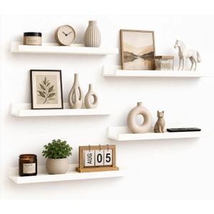 24inch Long Floating Shelves for Wall Decor, 5-Set Shelves with Lip, White