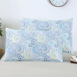 RYNGHIPY Breathable Cotton Pillowcases Flower Botanical Pattern Pillow Shams Shabby Farmhouse Decorative Pillow Covers (Blue, Queen Pillowcases)