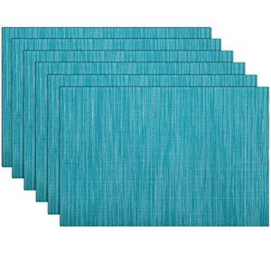 SHACOS Woven Vinyl Placemats Set of 6 Wipe Clean Wasahble Place Mats for Dining Table Heat Resistant Non Slip Table Mats (6, Teal Blue)