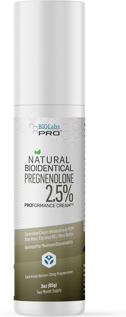 BIOLABS PRO Pregnenolone, All Natural Bioidentical Pregnenolone, 2.5% Maximum Strength, Two-Month Supply (Unscented - 3oz)