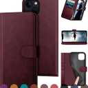 DuckSky for iPhone 13 6.1" Genuine Leather Wallet case RFID Blocking4 Credit Card HolderReal Leather Flip Folio Book Phone case Protective Cover Women Men for Apple 13 case Burgundy