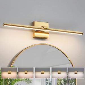 Gold Bathroom Light Fixtures Over Mirror 24 Inch 5CCT Modern LED Vanity Lights for Bathroom with 18W Warm White Lighting Dimmable Bath Wall Sconces Bar for Dresser Restroom
