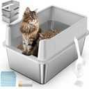 Stainless Steel Sifting Litter Box, 23.6" L x 15.7" W x 13" High Sided Metal Sifting Cat Litter Box for Pine Pellets, Enclosed Sifting Box with Lid, Anti-Leakage, Easy Clean for Big and Multiple Cats