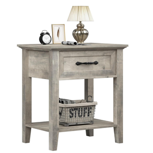 IDEALHOUSE Grey Nightstand, End Table with Drawer, Side Table for Spaces, 2 Tiers Storage Shelves with Dresser, Bedside Table for Living Room, Bedroom, Dorm (Grey)