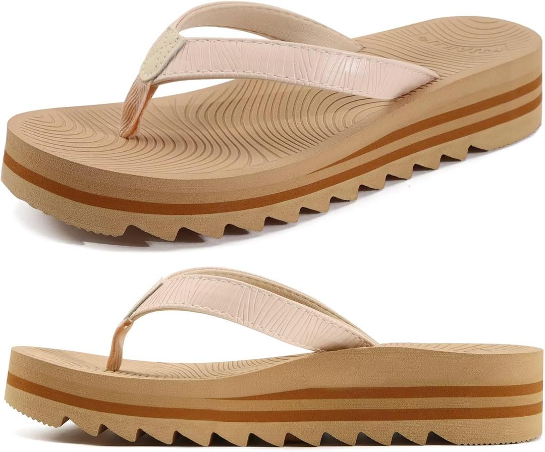 KuaiLu Women's Arch Support Platform Flip Flop Sandals
