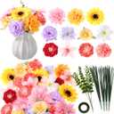 Giegxin 93 Pieces Artificial Peony Flower with Stems DIY Fake Flower Bouquets in Vase Floral Head Accessories Artificial Peony Lily for Weddings, Bouquets Parties, Home Kitchen Table Vase Decorations