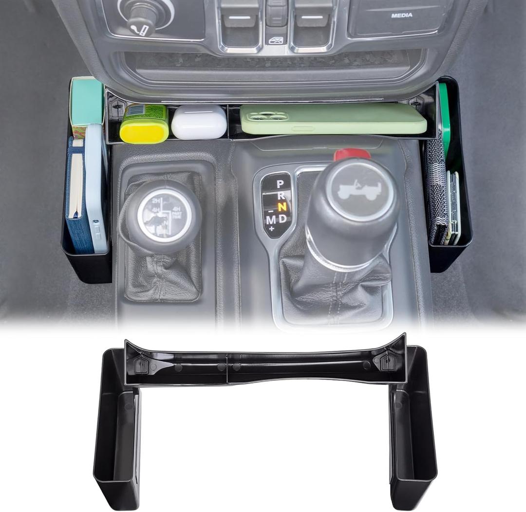JKCOVER Capacity Upgrade Gear Shift Center Console Organizer Compatible with Jeep Gladiator JT 2020-2025 and Jeep Wrangler JL/JLU 2018-2023 2024 2025 Accessories Interior Storage Hook Box Tray
