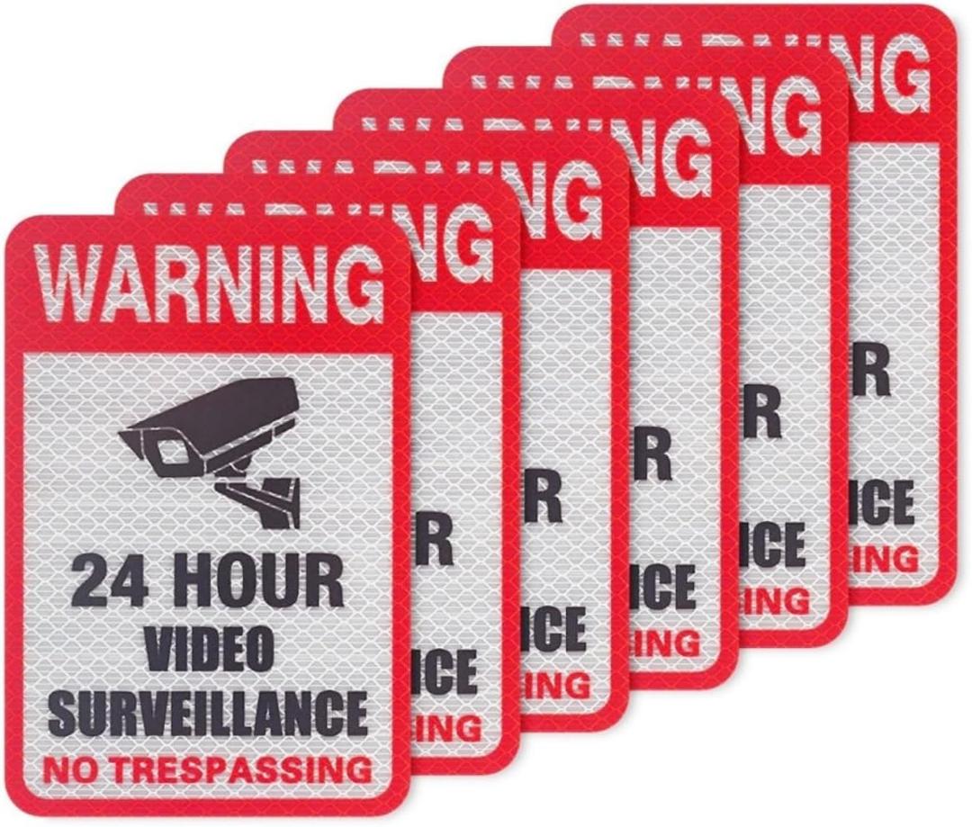 Kichwit 6-Pack Video Surveillance Sign Reflective Sticker Decal Self Adhesive 5.9 x 4, UV Protected & Waterproof, Indoor & Outdoor Use (M)