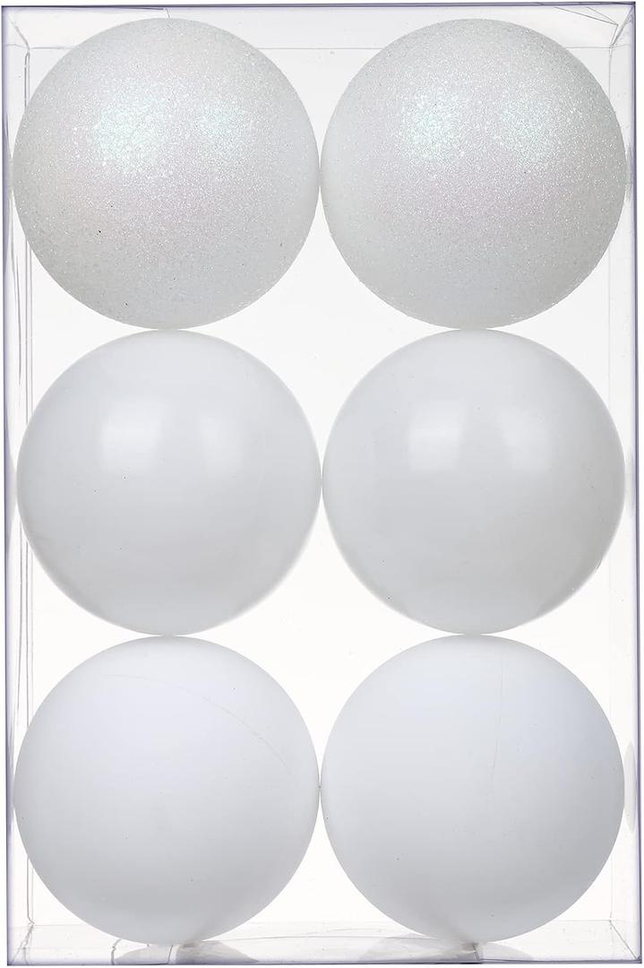 3.94" Large Christmas Balls Shatterproof Pearl White Christmas Ornaments 6 Pcs Big White Christmas Ornaments Balls for Christmas Tree Holiday Wedding Party Decoration