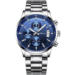 CRRJU Men's Fashion Stainless Steel Watches Date Waterproof Chronograph Wristwatches,Stainsteel Steel Band Waterproof Watch