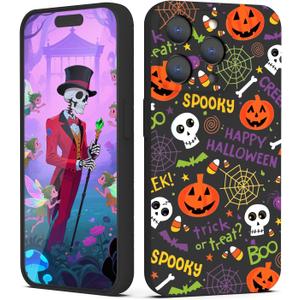 2 x Case for iPhone 15 Pro Halloween Ghost Pumpkin Design,Black Matte Soft Slim Fit TPU Anti-Scratch Shockproof Protective Cover Phone Case for iPhone 15 Pro (pumpkin spider web)