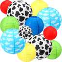 MotiMind 12 Pcs Cartoon Themed Hanging Paper Lanterns Cartoon Party Round Lantern Decorations Birthday Party Baby Shower Home Decor Supplies