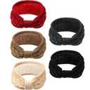 WILLBOND 5 Pieces Winter Cable Knit Headbands Fleece Lined Headbands Thick Crochet Turban Bowknot Ear Warmer for Women Girls