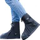 Rain Shoe Covers Waterproof Rain Boot Shoe Cover Rubber Sole Reusable Anti-Slip Rain Snow Boots Overshoes Gear Shoes Covers Durable Mud-Proof Shoe Protector for Cycling Outdoor Travel (Black, XXL)
