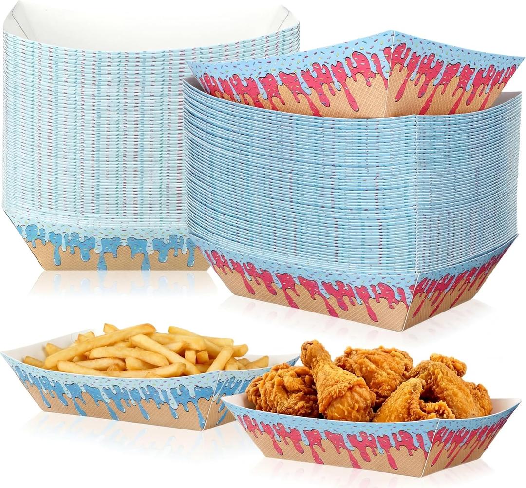 100 Pack 2Lb Baseball Snack Trays Ice Cream Drip Birthday Decorations, Baseball Paper Food Boat Trays, Ice Cream Drip Disposable Serving Boat Plate for Snack Popcorn Bakery Dessert Sandwich