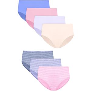 Hanes Girls' Underwear Briefs, 7-pack, Pure Comfort Microfiber Brief Panties for Girls, Assorted Briefs, Blush/Blue/Purple, 14
