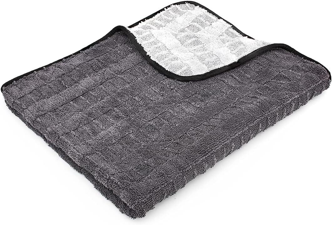 The Rag Company Gauntlet Car Drying Towel - 70/30 Korean Microfiber, Dries Faster Without Scratching, 900gsm, 30x36 inches, Ice Grey/Grey, Pack of 1