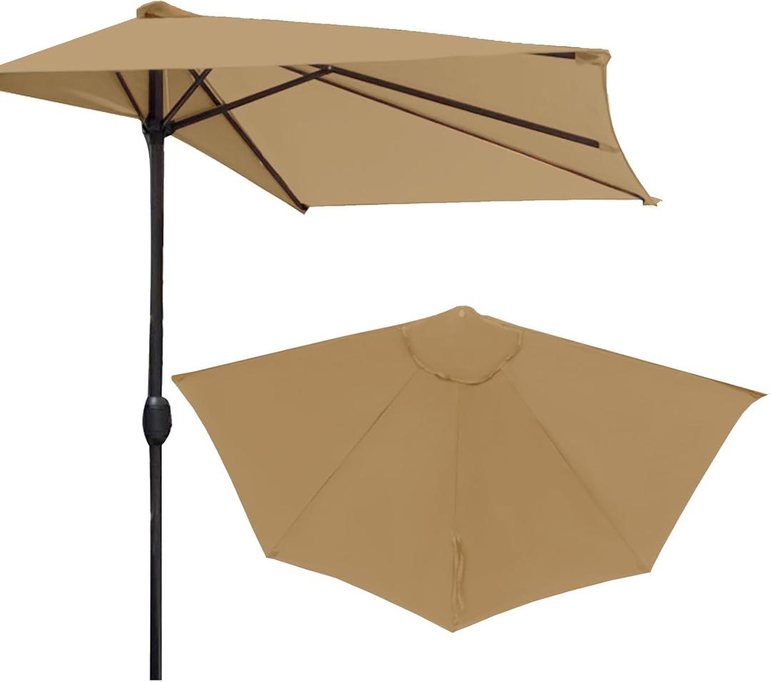 Hapivida Half Umbrella Outdoor Patio Shade, Outdoor Balcony Shade Replacement Canopy Cover Only for Balcony, Table, Deck (Khaki)