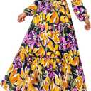 PRETTYGARDEN Womens 2026 Fall Fashion Clothing Boho Maxi Dresses Floral Long Sleeve Flowy Elegant Wedding Guest Holiday Dress (S)
